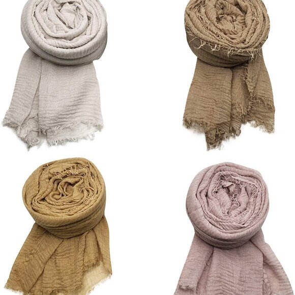 Versatile 4PCS Cotton Hemp Scarves - Long Shawl & Head Wrap for All Occasions - Picture 2 of 7